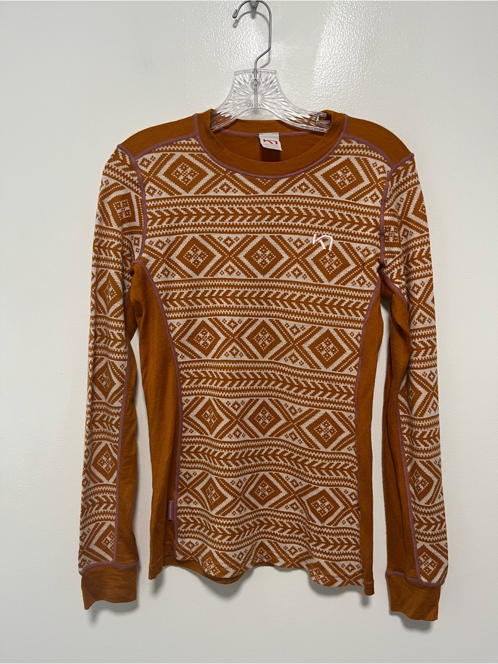 Kari Traa Wool Blend Base Layer Nordic Diamond Orange Medium Hiking Athletic